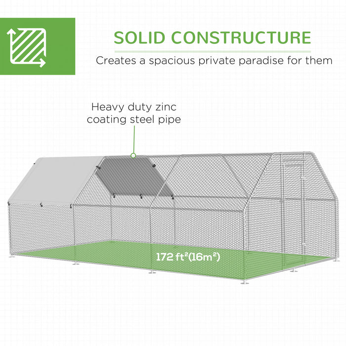 Pawhut 9.2' X 18.7' Metal Chicken Coop, Galvanized Walk-in Hen House, Poultry Cage Outdoor Backyard With Waterproof Uv-protection Cover For Rabbits, Ducks