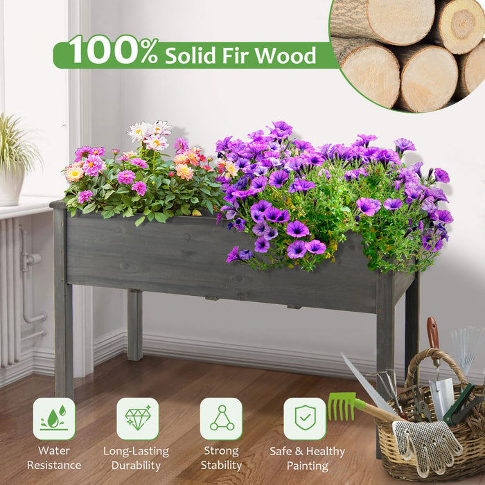 Costway Wooden Raised Vegetable Garden Bed Elevated Grow Vegetable Planter Grey