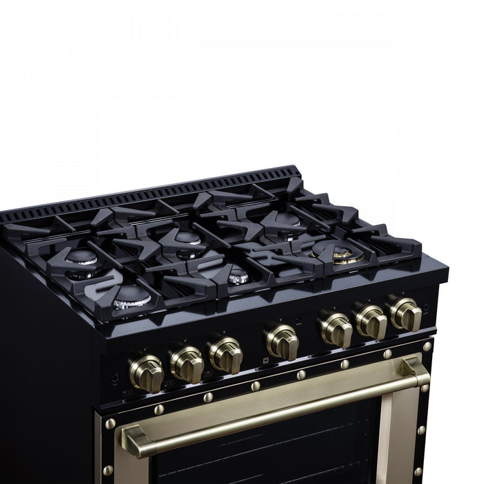 Forno Ambassador 36\" Dual Fuel Range in Black, 6 Sealed Burners, 5.2 cu.ft. Oven - FFSGS6199-36CPBLK