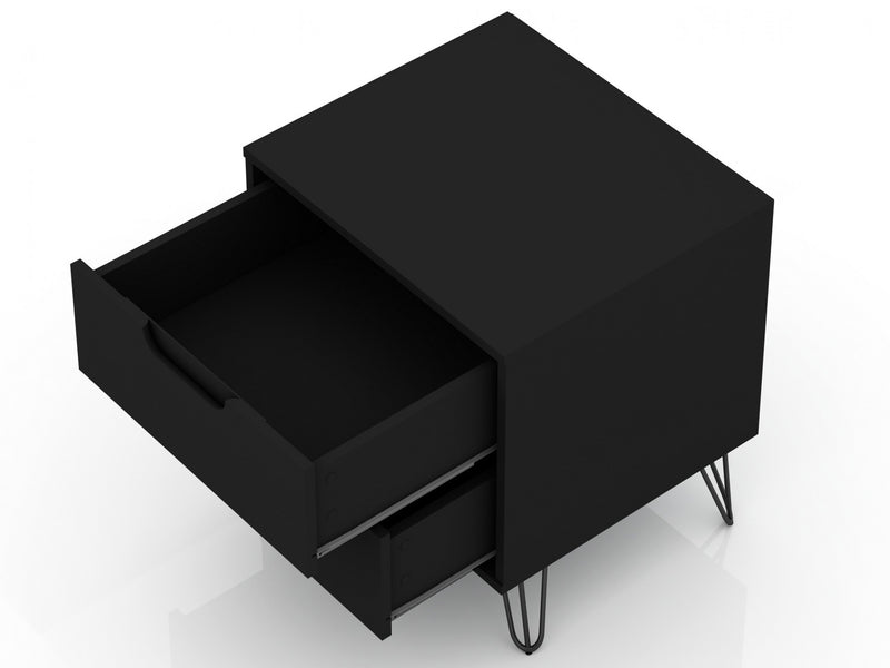 Rockefeller Mid-Century Modern 20\" Nightstand in Black (2-Drawer) - Set of 2