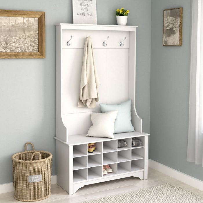 Hall Tree with Shoe Storage - White