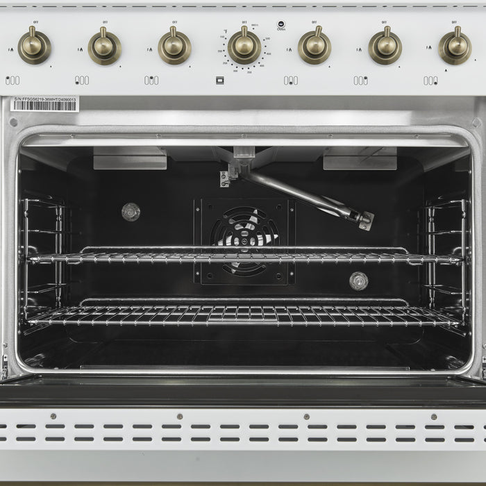Forno Antico 36\" Freestanding Gas Range, White, Convection Oven- FFSGS6219-36WHT