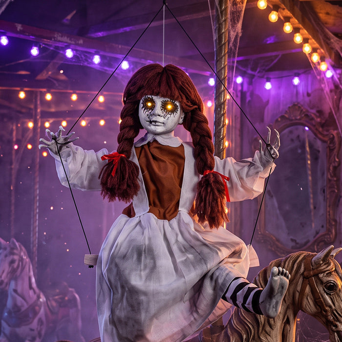HOMCOM Halloween Animated Hanging Creepy Girl on Swing Decoration