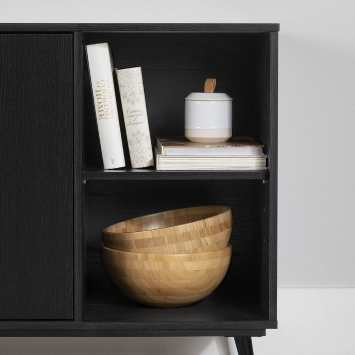 Mezzy 2-door Accent Cabinet With Open Storage - Black Oak 