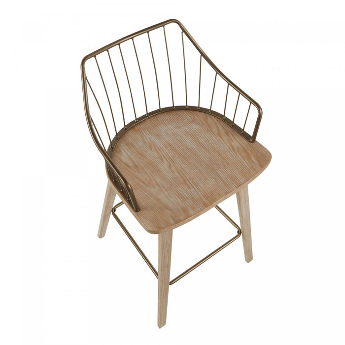 LumiSource Winston Wood Farmhouse Counter-Height Stool - Whitewashed/Antique Copper