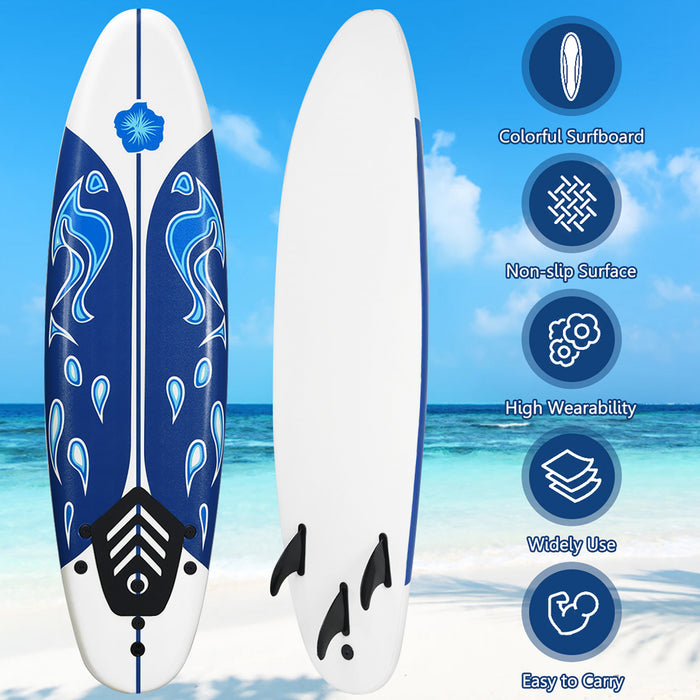 Costway 6' Surfboard Foamie Body Surfing Board W/3 Fins & Leash For Kids Adults White