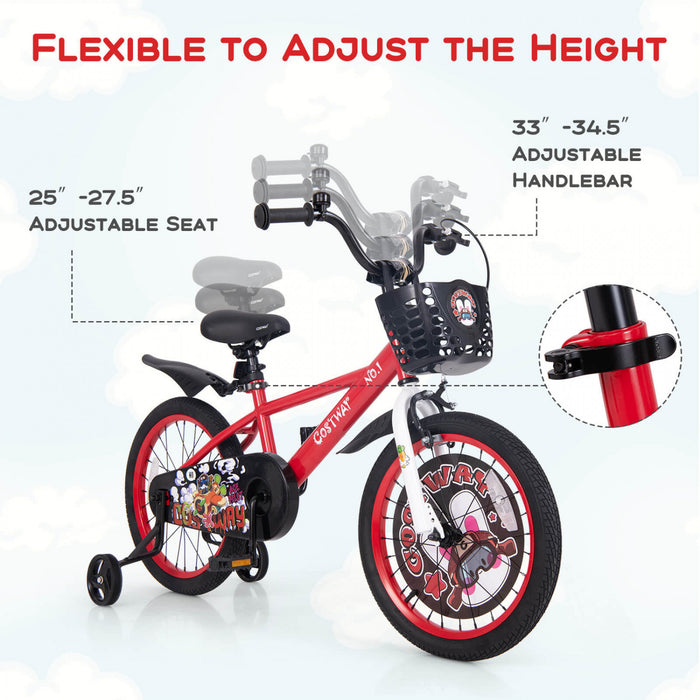 Costway 18\" Kid's Bike For 4-8 With Height-adjustable Handlebar & Saddle Handbrake Red
