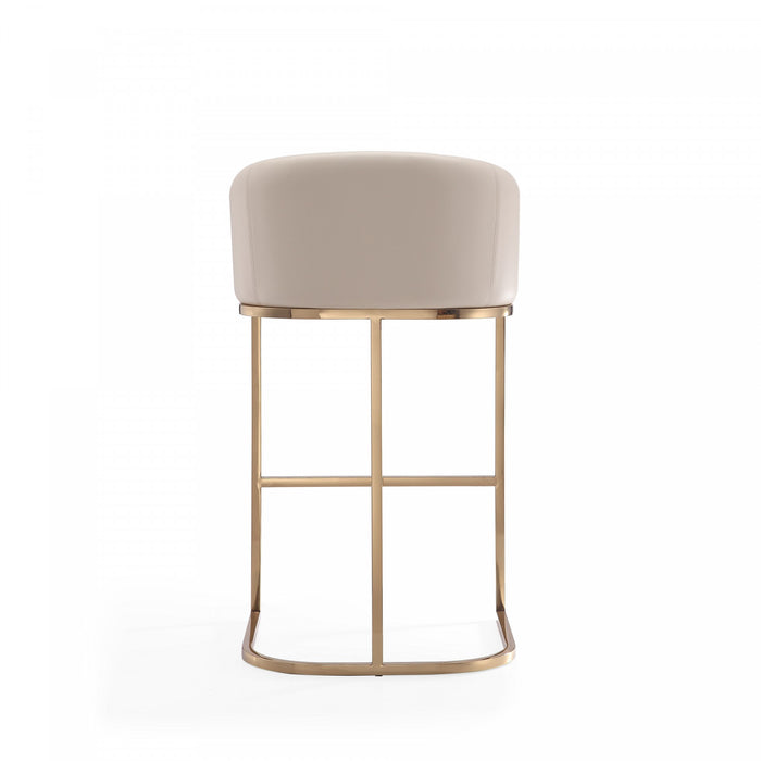 Louvre Mid-Century Modern Metal Upholstered Barstool in Cream - Set of 3