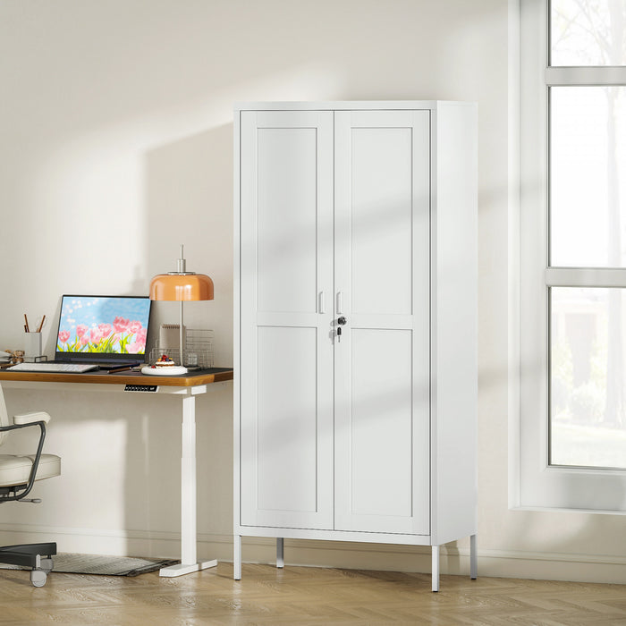 HOMCOM Metal Storage Cabinet with 2 Doors, Lockable File Cabinet, White