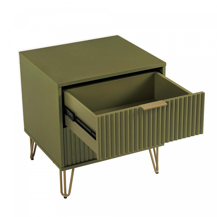 Dumbo Modern 20\" Fluted Nightstand in Olive Green (2-Drawer)