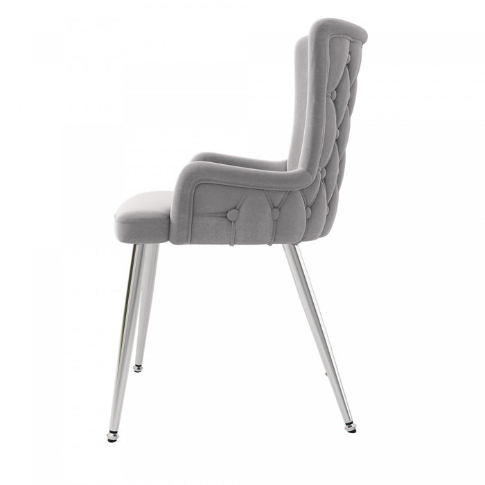 Luna Velvet Dining Chairs with Tufted Upholstered and Gold Metal Legs Set of 6, Grey