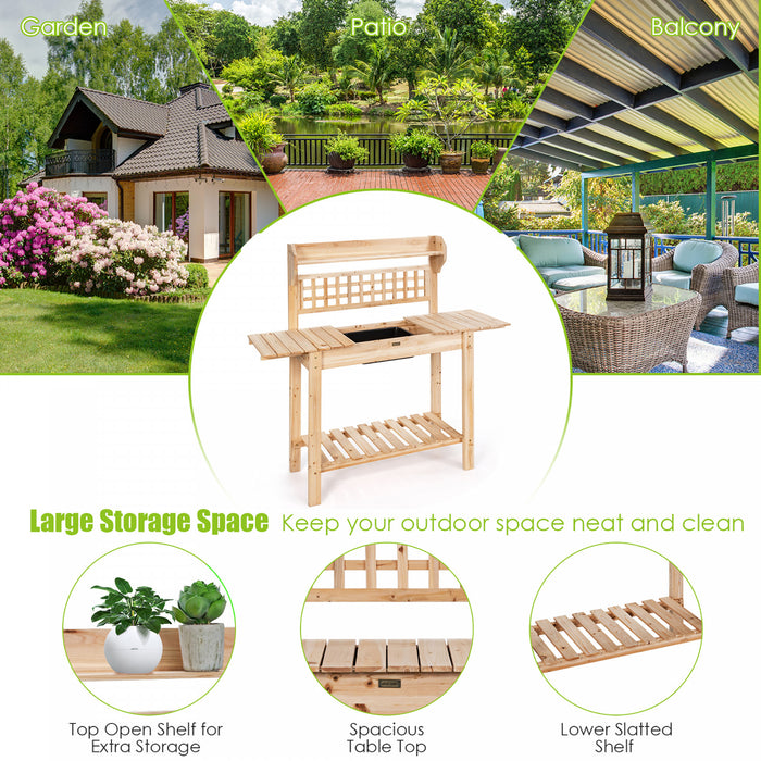 Costway Garden Potting Bench Workstation Table W/sliding Tabletop Sink Shelves