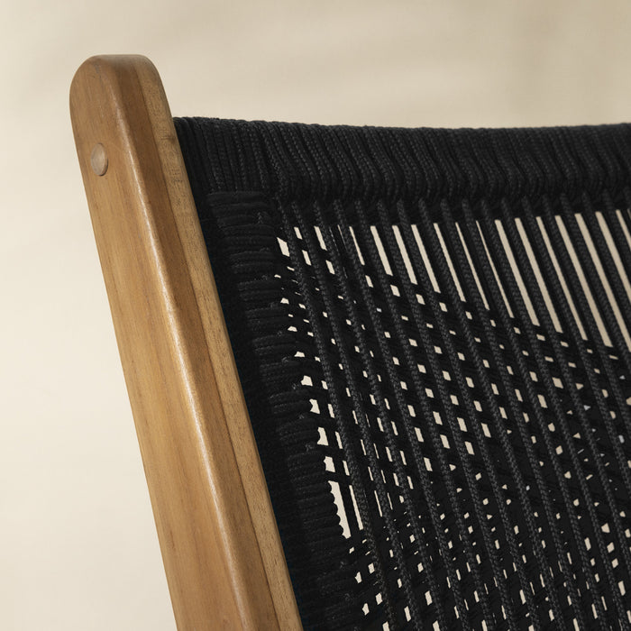 Agave Teak Wood & Woven Rope Lounge Chair - Black & Natural