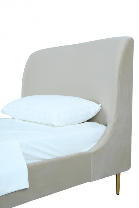 Heather Mid-Century Modern Velvet Upholstered Twin Bed in Cream and Gold
