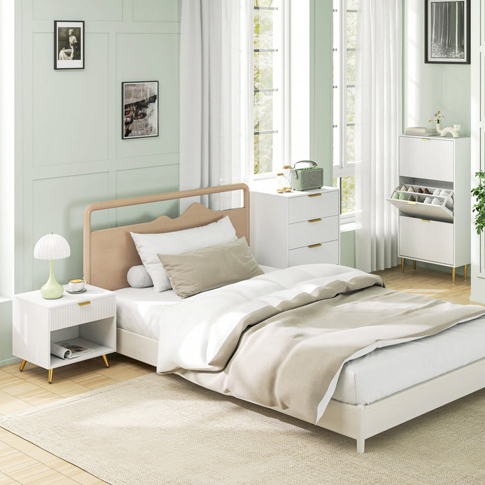 HOMCOM Nightstand with Drawer and Open Compartment for Bedroom, White