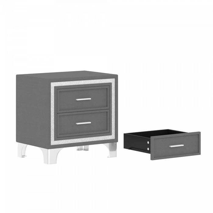 Sophia 3 Piece Velvet Tufted Headboard Bedroom Set With Upholstered Bed And Led Lights,queen Size,grey Queen Bed