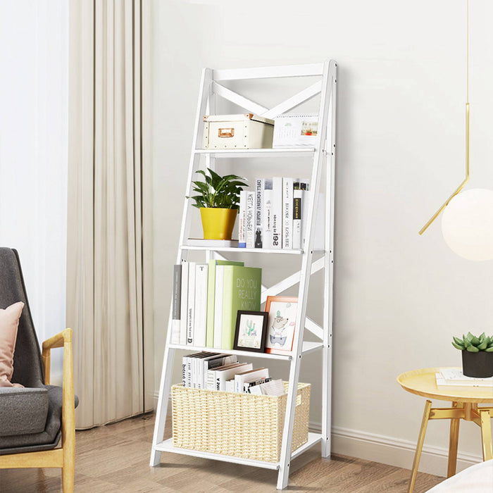 Costway Set Of 2 Ladder Shelf 4-tier Bookshelf Bookcase Storage Display Plant Leaning
