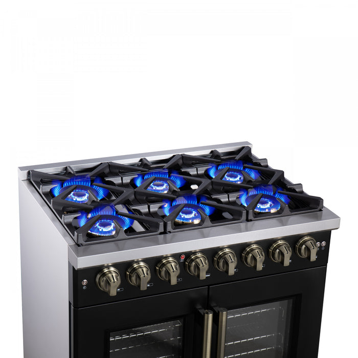 Forno Capriasca 36\" French Door Dual Fuel Range, Black, 5.36 cu. ft. - FFSGS6387-36BLK