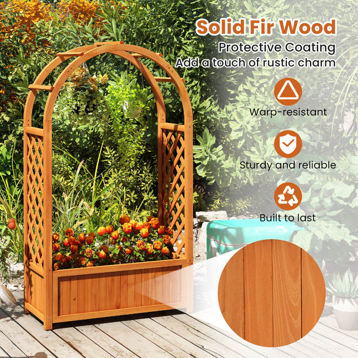 Costway 1 Pcs Raised Garden Bed Wooden Elevated Planter Box With Lattice Trellis & Ached Roof