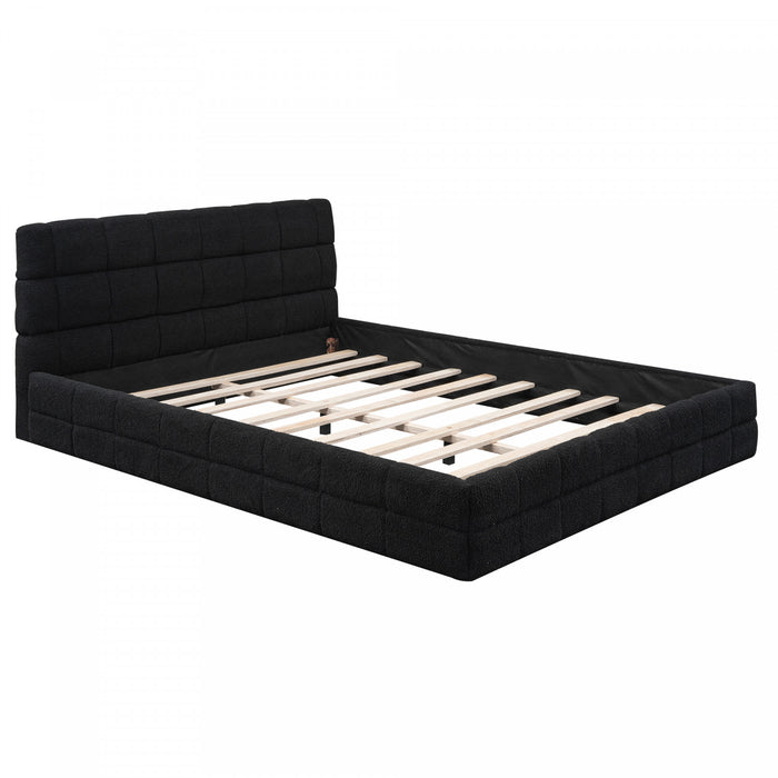 Emma Modern Upholstered Platform Bed with Comfortable Solid Wood,Queen Size,Black Queen Bed