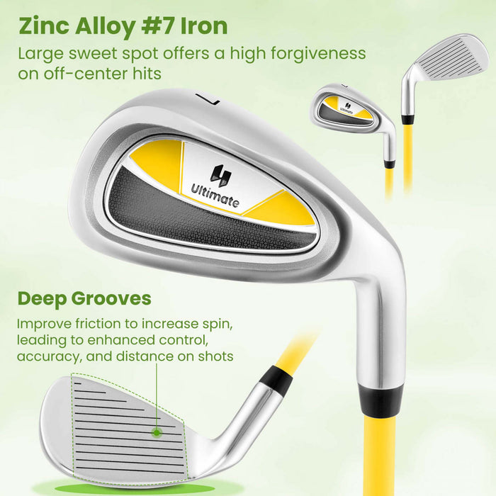 Ultimate Junior #7 Iron For Kids With Fiberglass Shaft & Headcover Junior Practice Golf Club Yellow