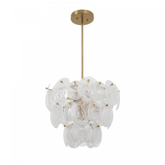 Lily 8 Light Chandelier, Brushed Brass With Wispy White Murano Style Glass