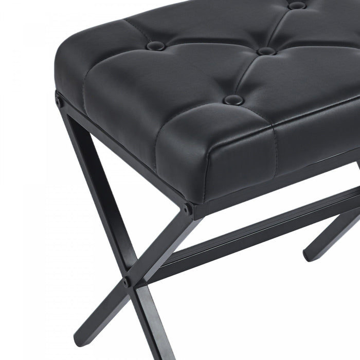 Liam Accent Stool with Tufted Cushion and Metal Legs,Black Accent Chair