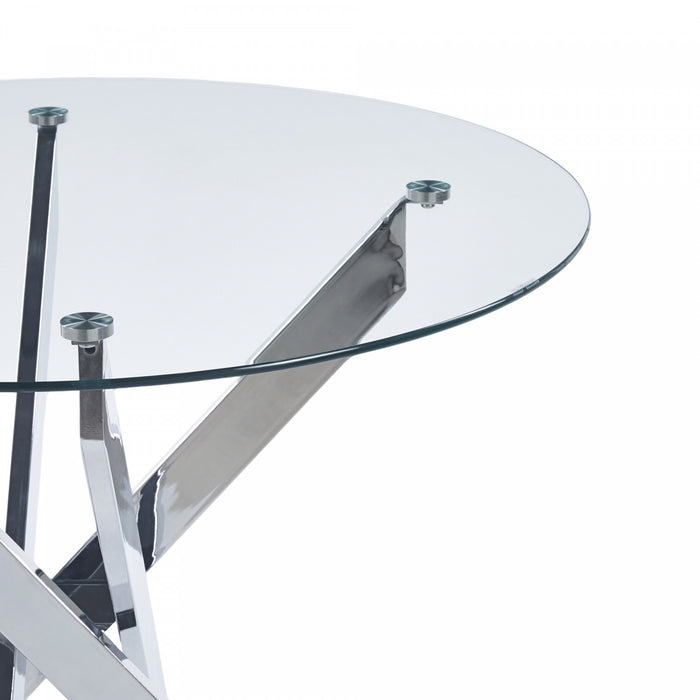 Alex Round Multi-Functional Dining Table with Glass Top,Chrome