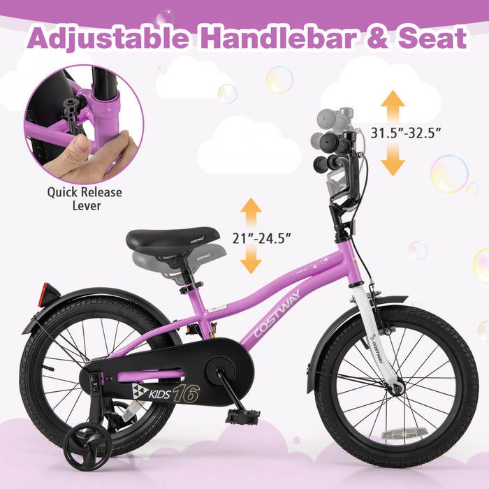 Costway 16\" Kids Bike For 4-7 Years Old Boys & Girls With Adjustable Seat Handbrake Reflectors Purple