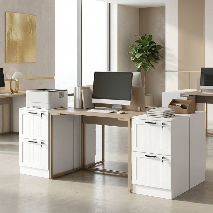 HOMCOM 2 Drawer File Cabinet with Lock Filing Cabinet for A4 Letter White