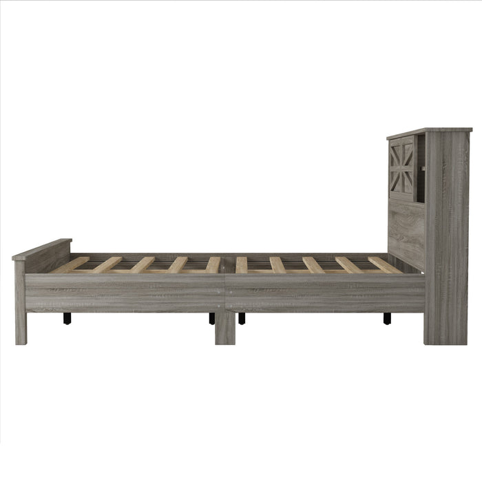 Madison Bedroom Set Farmhouse Platform Bed with Storage and Charging Station,Full Size，Grey Full Bed
