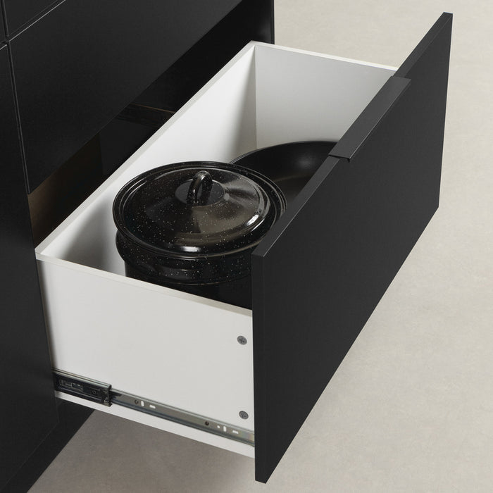 Olio Kitchen Island With Open Storage Shelf - Matte Black And Faux White Marble 