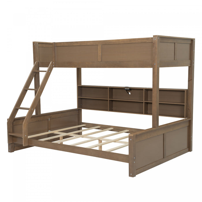 Liam Solid Wood Twin XL Over Queen Bunk Bed with Storage & USB Ports, Brown