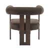 Crest Modern Upholstered Round Arm Accent Chair with Three-Leg Design, Dark Brown, Walnut | Crest Fauteuil d'Appoint Moderne a Accoudoirs Ronds et Pieds Triangulaires, Brun Fonce, Noyer