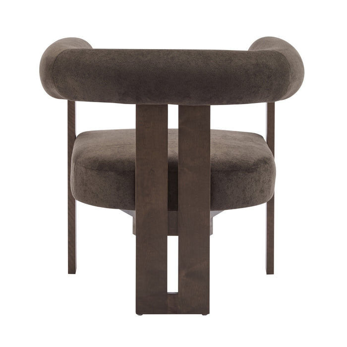 Crest Modern Upholstered Round Arm Accent Chair with Three-Leg Design, Dark Brown, Walnut