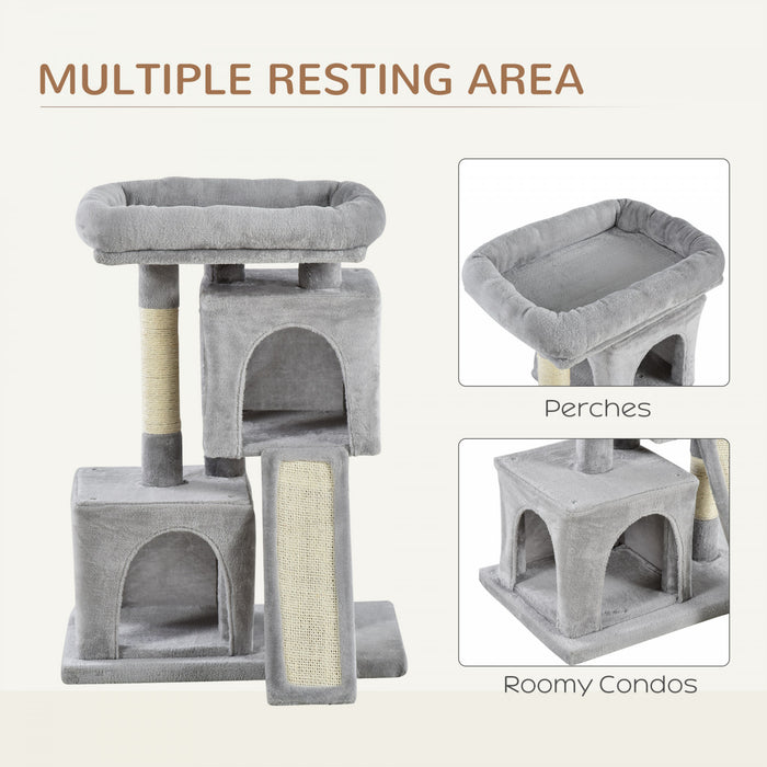 Pawhut Plush Cat Tree Tower Activity Center With Sisal Scratching Post Scratching Board Perch Condo, Light Grey