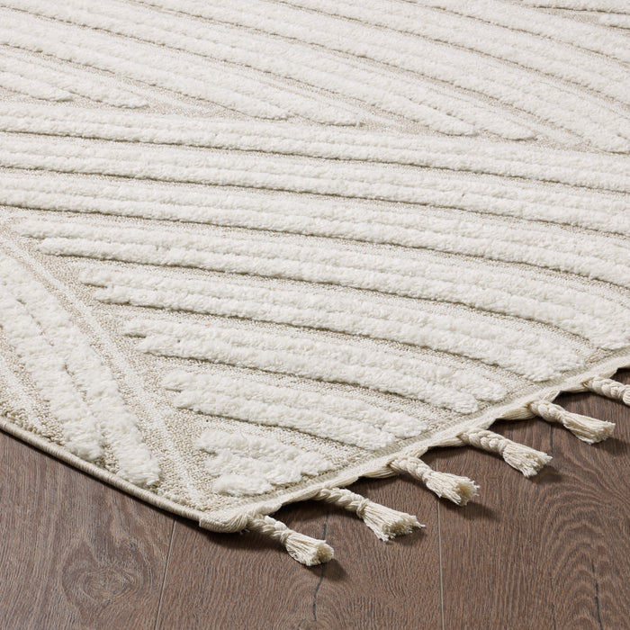 Quinto Brushed Beige Waves Shag Area Rug - 7'7\" x 10'