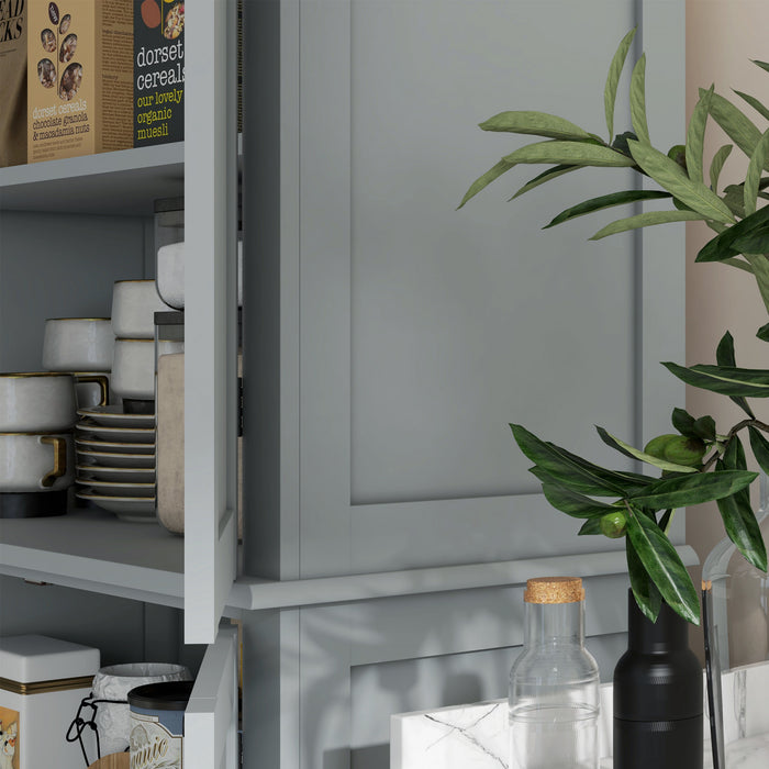 HOMCOM Freestanding 4 Door Kitchen Pantry Cabinet with Shelves Grey