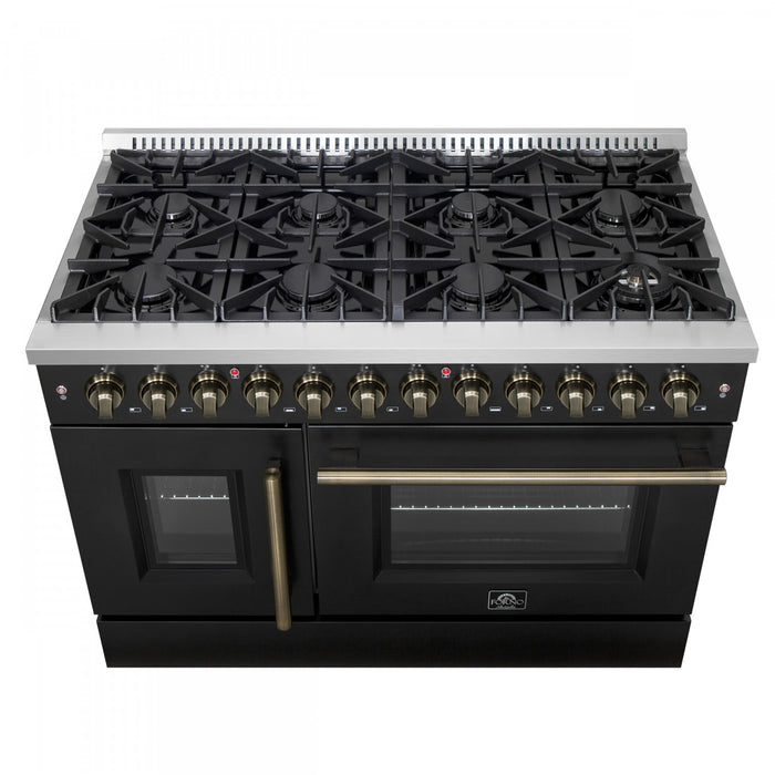 Forno Galiano 48\" French Door Dual Fuel Range, Black, 6.58 cu.ft. -FFSGS6356-48BLK