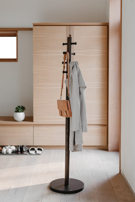 Umbra Modern Wood Pillar Coat Rack - Black and Walnut