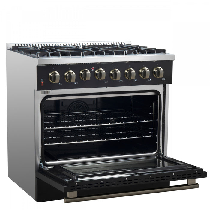 Forno Galiano 36\" Dual Fuel Gas Range, Black, 5.36 cu.ft. - FFSGS6156-36BLK