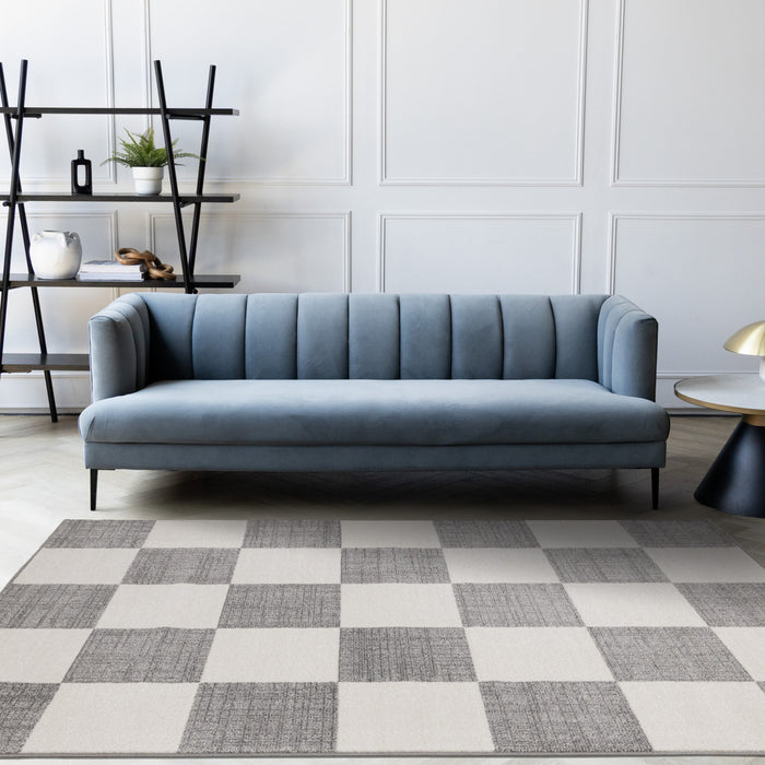 Covington Grey White Checkered Pattern Rug, 6'7\" x 9'10\" Indoor Area Rug