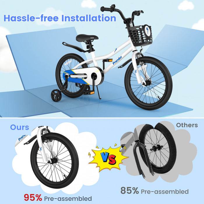 Costway 18\" Kid's Bike With Removable Training Wheels & Basket For 4-8 Years Old White
