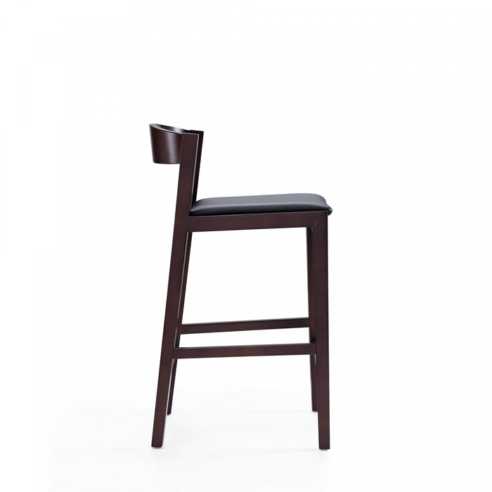 Klismos Mid-Century Modern Wood Upholstered Counter Stool in Black - Set of 2