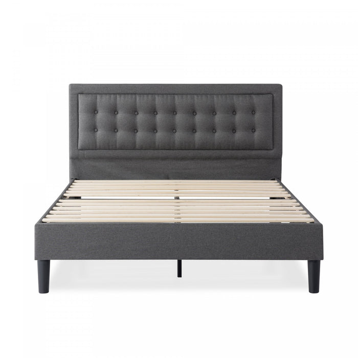 Dachelle Upholstered Platform Bed with Headboard in Dark Grey - King Size