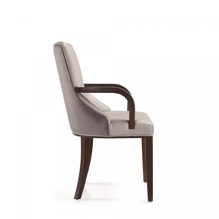 Shubert Modern Wood Vegan Leather and Velvet Armchair in Light Gray - Set of 2