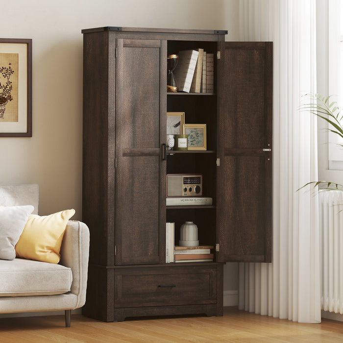 HOMCOM 69\" Tall Kitchen Storage Cabinet with Adjustable Shelves, Dark Brown