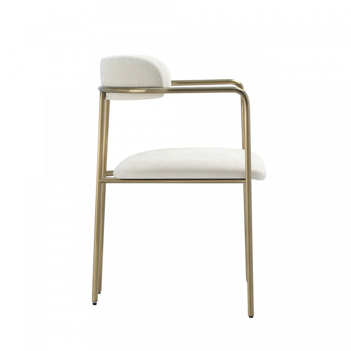 Serene Mid-Century Modern Metal Upholstered Dining Chair in Alabaster