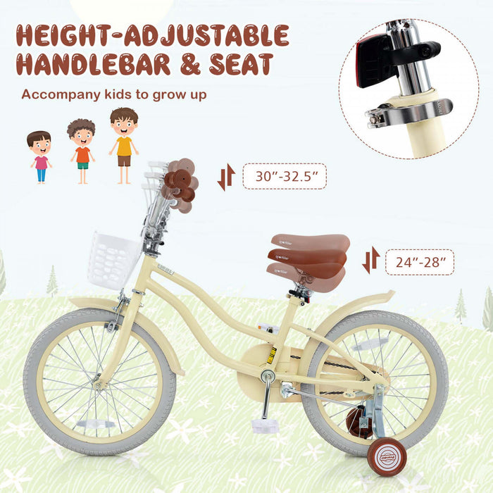 Prorider 18\" Kids Bike Toddler Bicycle With Training Wheel Kickstand For 4-8 Years Beige