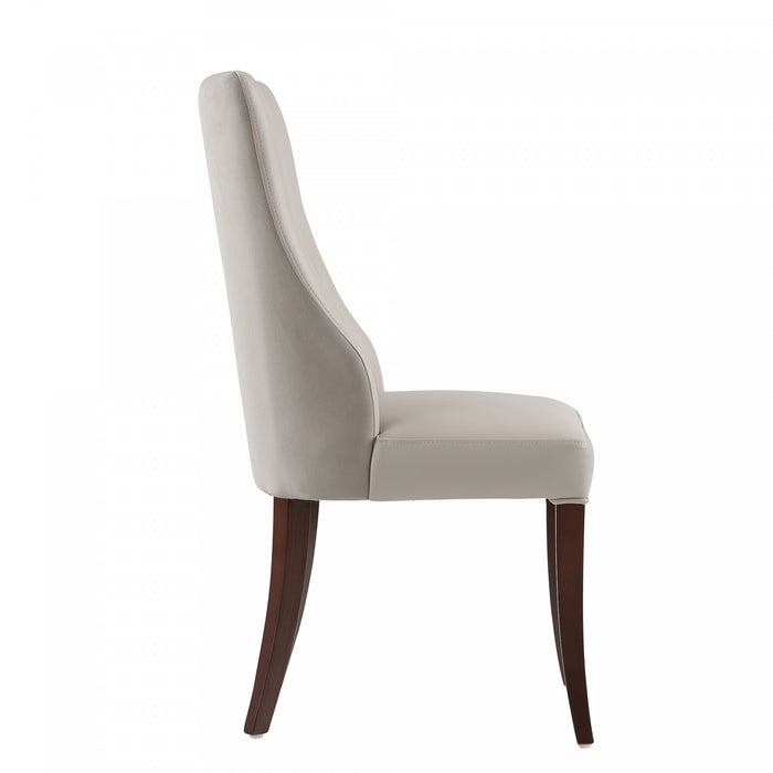 Connie Modern Wood Vegan Leather and Velvet Dining Chair in Light Gray - Set of 2
